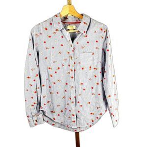 Anthropologie Maeve Striped Long-Sleeve Shirt with Floral Embroidery Sz 8 EUC